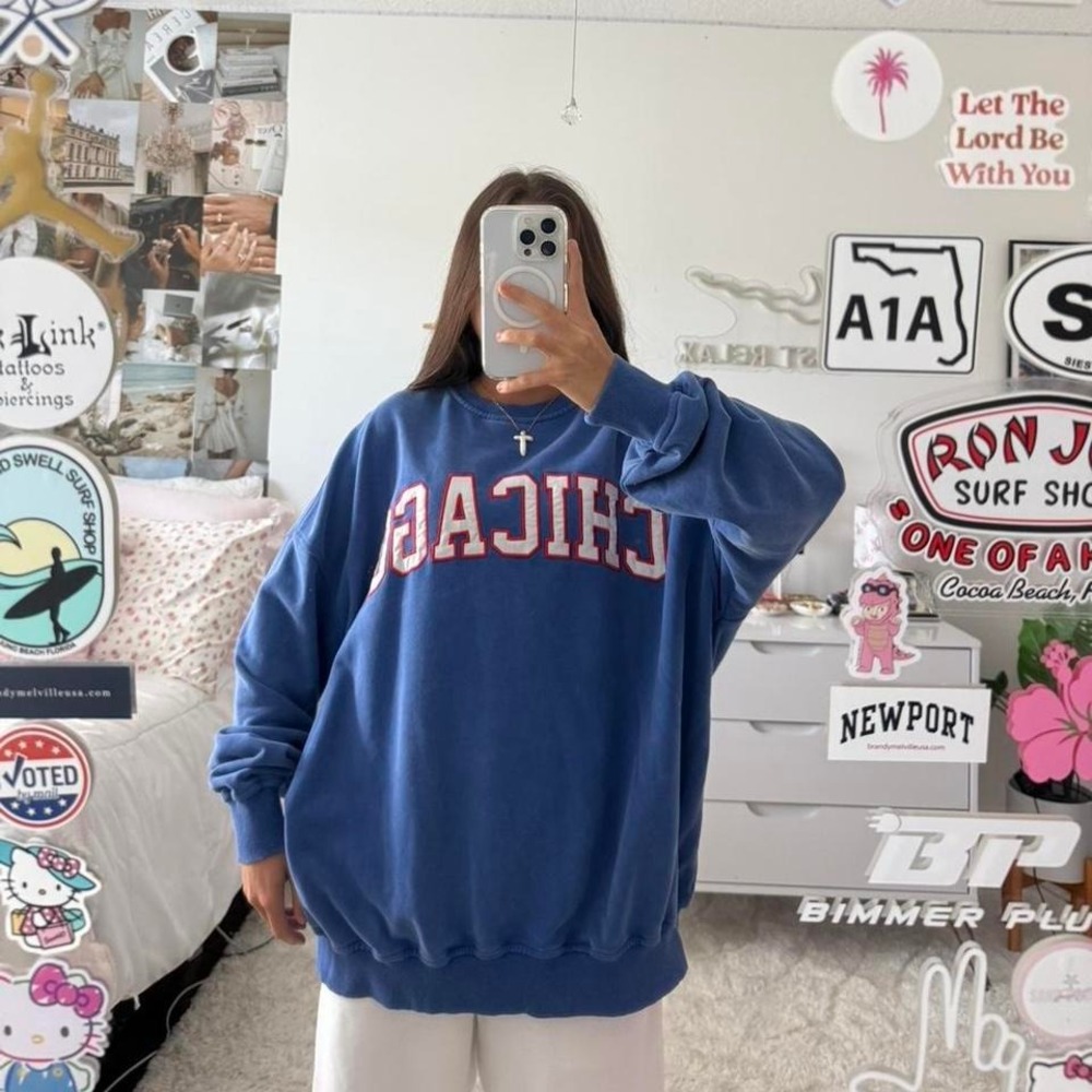 Sunkissed Coconut Blue and‎ Red Chicago embroidered Crewneck sweatshirt